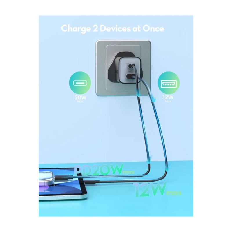 شاحن حائط  RAVPower Pioneerمنفذ شاحن  35 واط / يو اس بي/ يو اس بي/ أسود