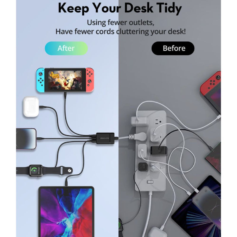 طاقة RAVPowerمنفذ  مع محول  شاحن  مع محول  75 واط / يو اس بي/ يو اس بي/ أسود