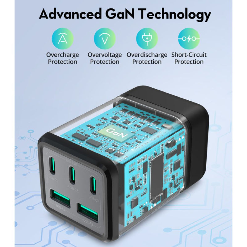طاقة RAVPowerمنفذ  مع محول  شاحن  مع محول  75 واط / يو اس بي/ يو اس بي/ أسود