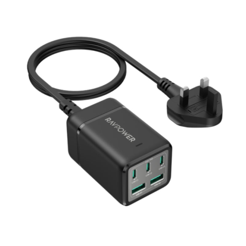 شاحن المحمولة  RAVPowerمنفذ شاحن  75 واط / يو اس بي/ يو اس بي/ أسود
