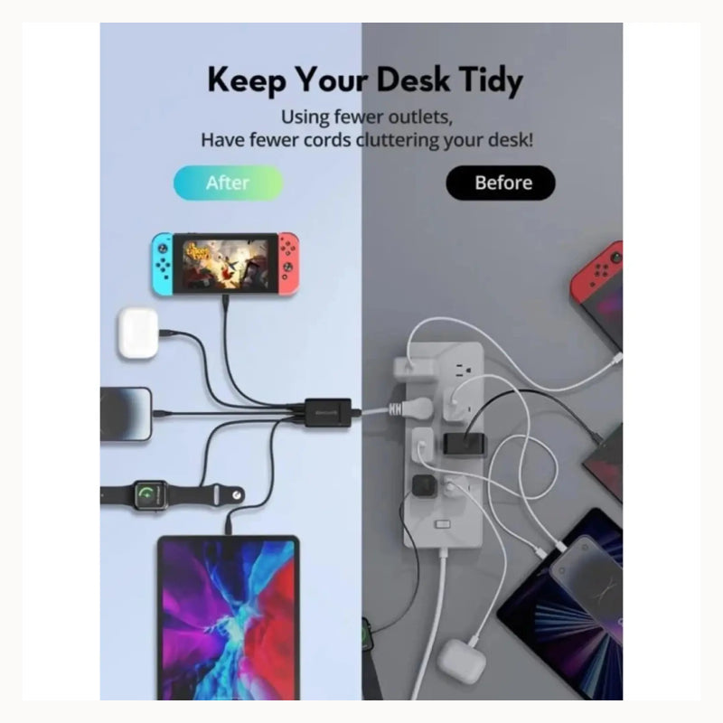 شاحن المحمولة  RAVPowerمنفذ شاحن  75 واط / يو اس بي/ يو اس بي/ أسود