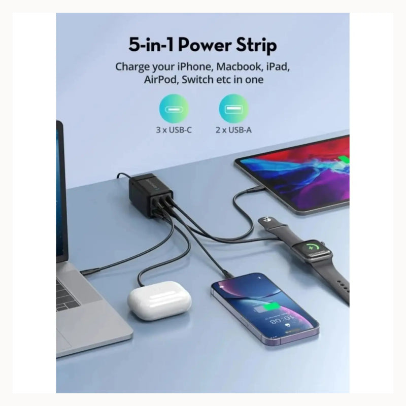 شاحن المحمولة  RAVPowerمنفذ شاحن  75 واط / يو اس بي/ يو اس بي/ أسود