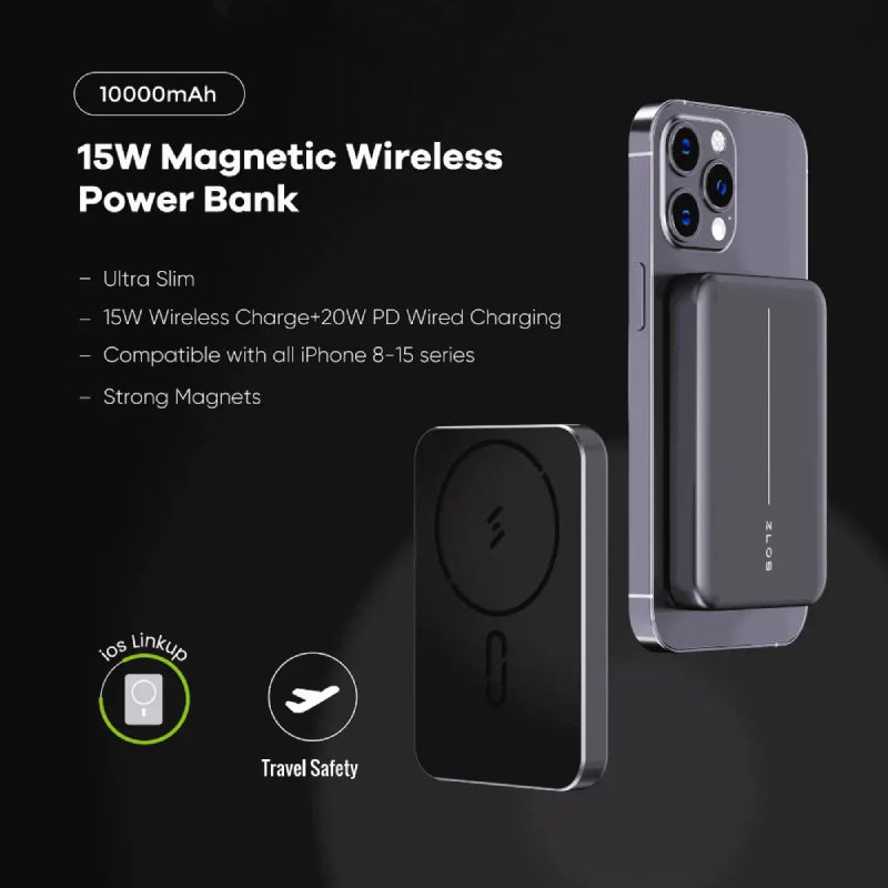ZLOS Ultra-Thin Mini Wireless Charging Power Bank - 10000mAh / 20W / USB-C