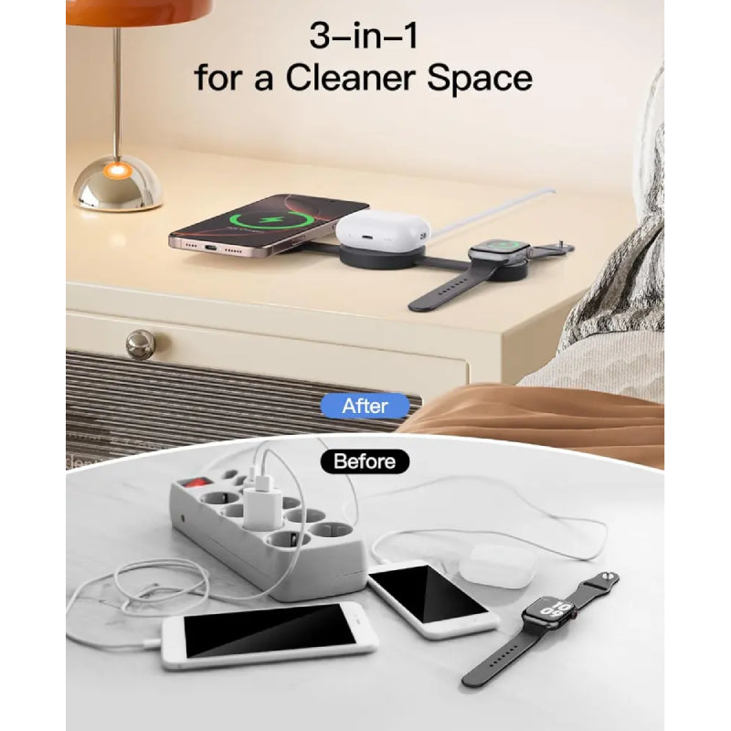 محطةمغناطيسي ZLOS MM01 القابلة للطي 3 في 1 لاسلكي مغناطيسي - 15 واط / أسود