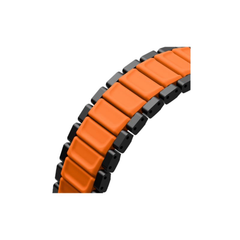 Uniq Strova Flex Self-Adjustable Steel Link Band for Apple Watch 49/46/45/44mm - Midnight Black/Volt Orange