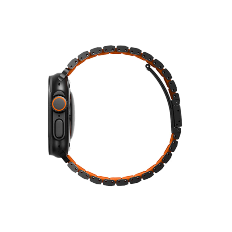 Uniq Strova Flex Self-Adjustable Steel Link Band for Apple Watch 49/46/45/44mm - Midnight Black/Volt Orange