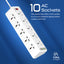 PROMATE PowerMatrix-5M 10 Way Surge Power Strip - 30W / 5 Meter / USB-A / USB-C / White