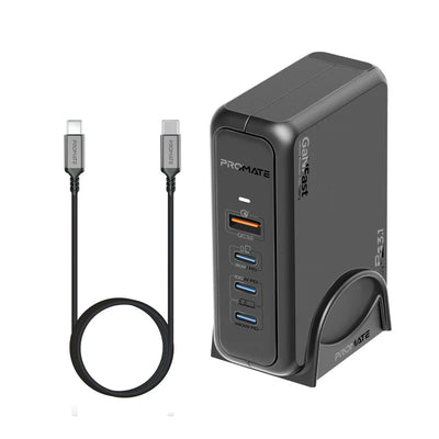 PROMATE GaNPort-140W Power Delivery With Charging Station - 140W / USB-C / USB-A / Black