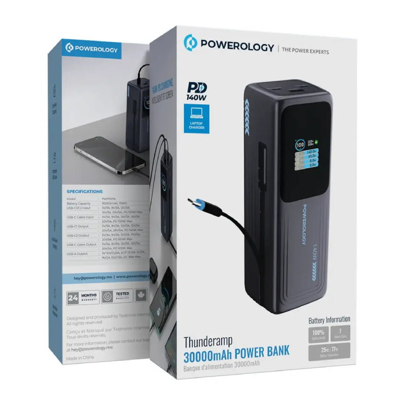 Powerology Thunderamp Power Bank - 30,000mAh / 140W PD / Gray