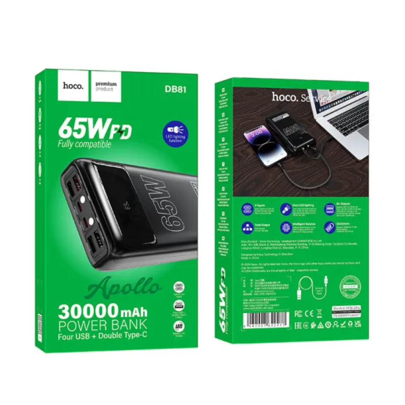هوكو  طاقة - 30000mAh / 65W PD / يو اس بي/ يو اس بي/ أسود