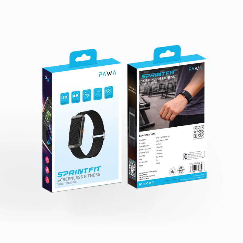 ذكي اللياقة البدنية ذكي Pawa SprintFit بدون شاشة - 190 مللي أمبير / بلوتوث  أسود