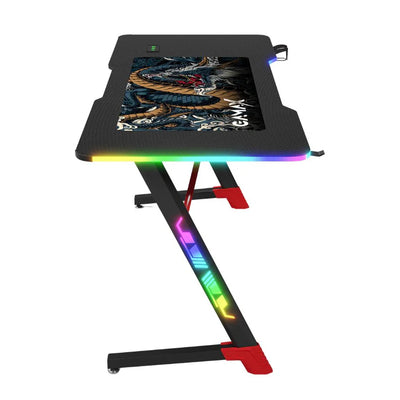 Gamax D2501 3-Sides RGB Carbon fiber Gaming Table with Mousepad - Black