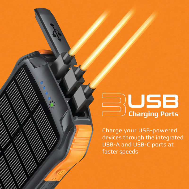 PROMATE SolarTank-10PDQi Rugged EcoLight Solar Power Bank - 10000mAh / USB-A / USB-C