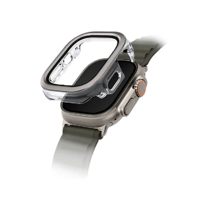 Uniq Vouteحافظة  ساعة مع شاشة حماية  ابل ساعة ألترا - تيتانيوم فضي