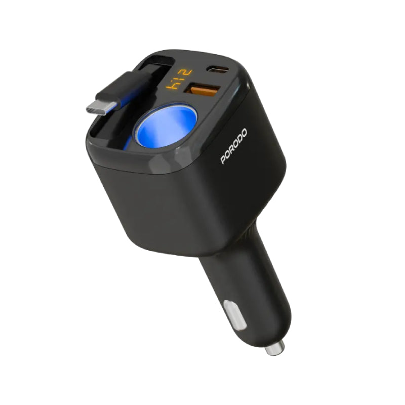 Porodo Apolo Multi-Port Car Charger - USB-C / USB-A / Black