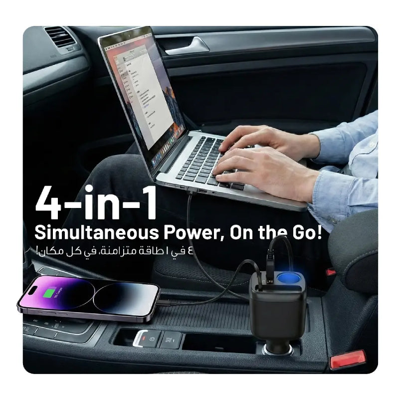 Porodo Apolo Multi-Port Car Charger - USB-C / USB-A / Black