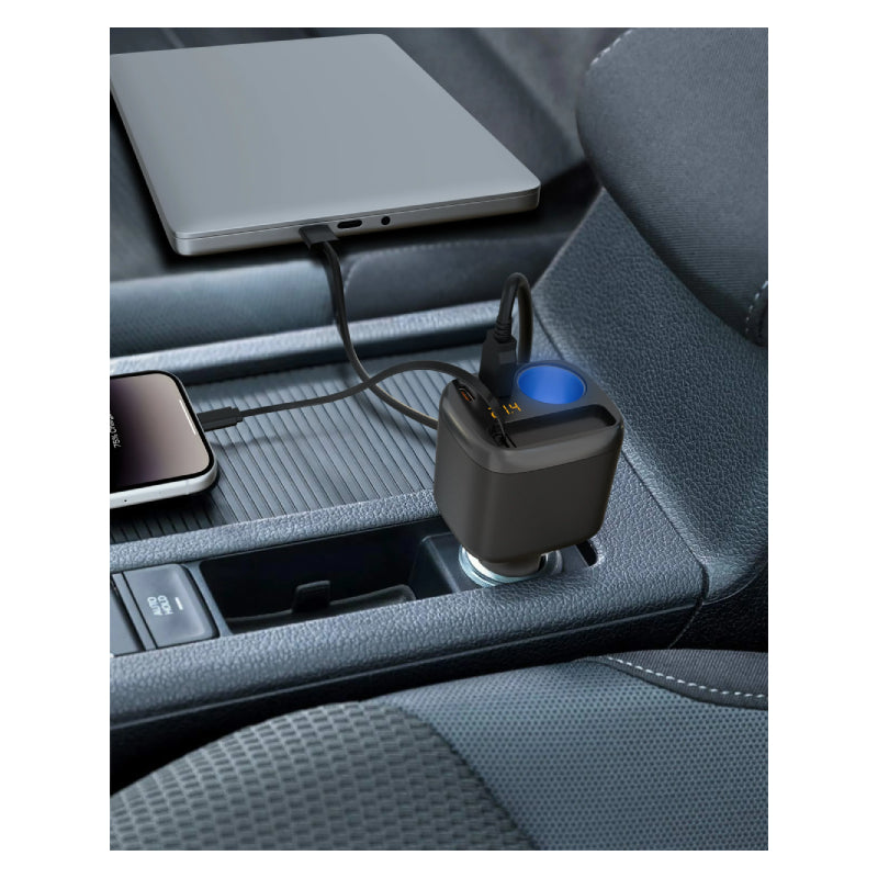 Porodo Apolo Multi-Port Car Charger - USB-C / USB-A / Black