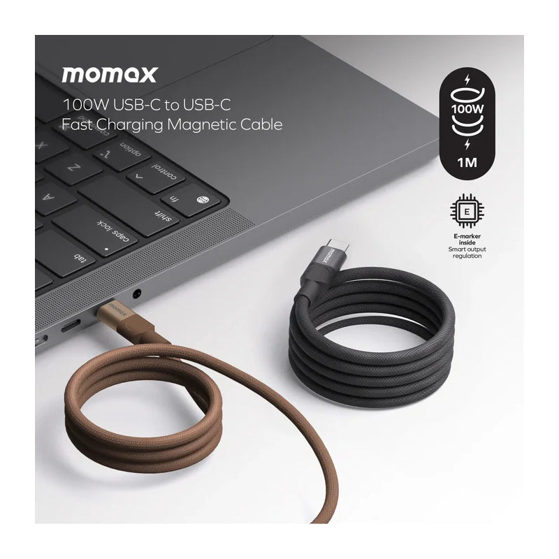 MOMAX Mag.Link Magnetic Cable - USB-C / 100W / 1 Meter / Black