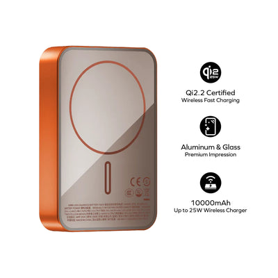 MOMAX 1-Power Q.Pass Qi2 Magnetic Wireless Power Bank - 10000mAh / USB-C / Solar Orange