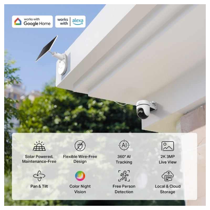 TP-Link Tapo C610 KIT Solar-Powered Pan/Tilt Security Camera Kit - 2304 × 1296 / 2.4 GHz - White