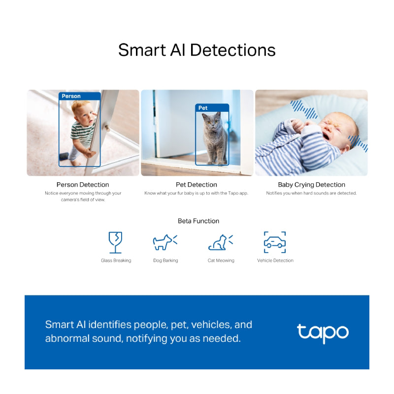TP-Link Tapo C230 Pan/Tilt AI Home Security Wi-Fi Camera - H.264 / 2880 x 1620 / 2.4 GHz - White