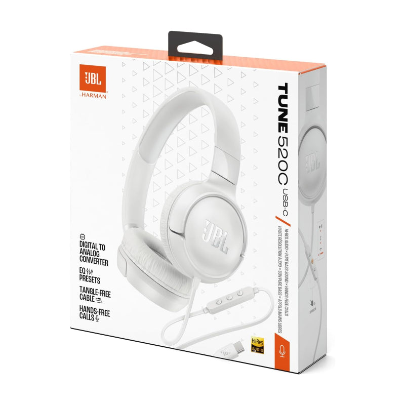 سماعات الرأس  JBL Tune 520C بسلك سماعات الرأس  على الأذن  يو اس بي/ أبيض