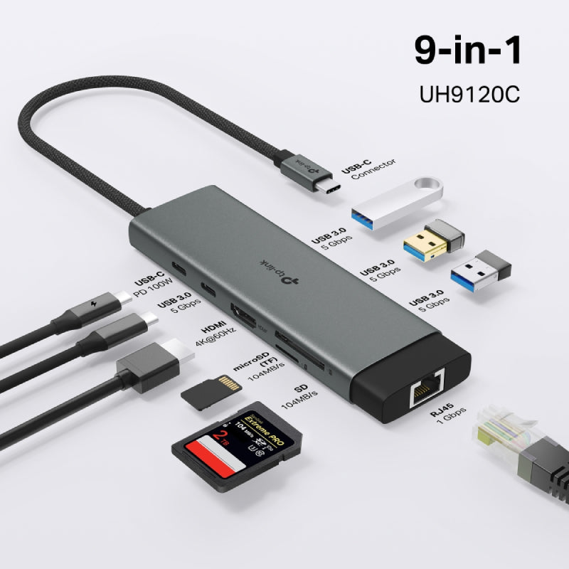 موزع تي بي لينك  يو اس بي تايب-سي  موزع  إتش دي إم أي  يو اس بي/ يو اس بي .0 / Micro SD / SD / RJ45