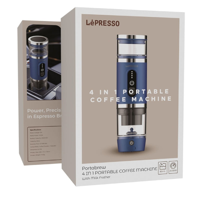 جهاز  LePresso 4 في 1 المحمولة مع جهاز خفقمع - 2500 مللي أمبير / 100 واط / 80 مل / أزرق