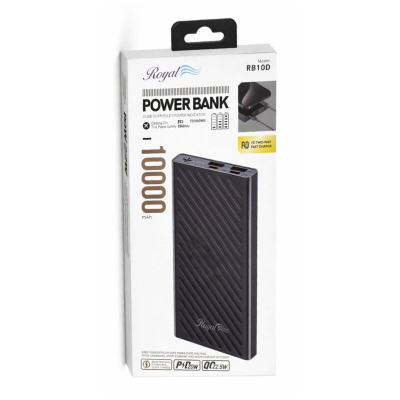 Royal Power Bank - 10000mAh / USB-A / USB-C / Black
