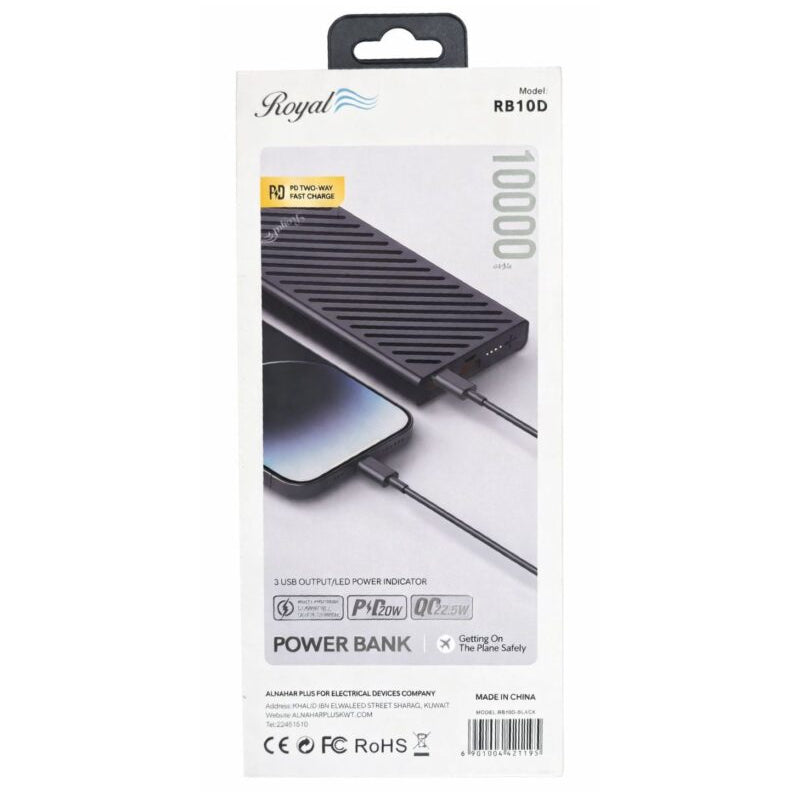Royal Power Bank - 10000mAh / USB-A / USB-C / Black