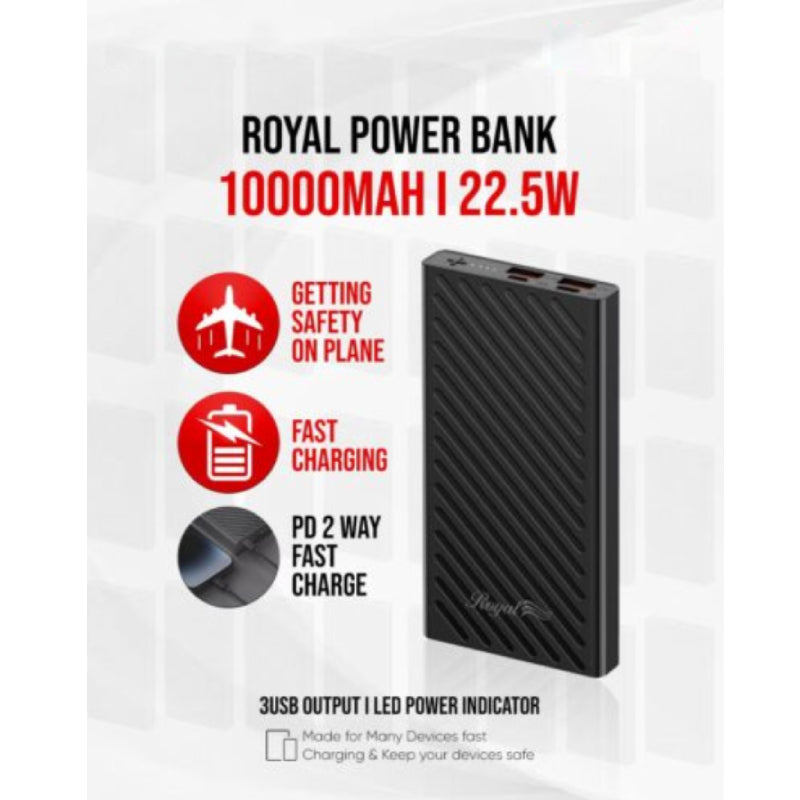 Royal Power Bank - 10000mAh / USB-A / USB-C / Black