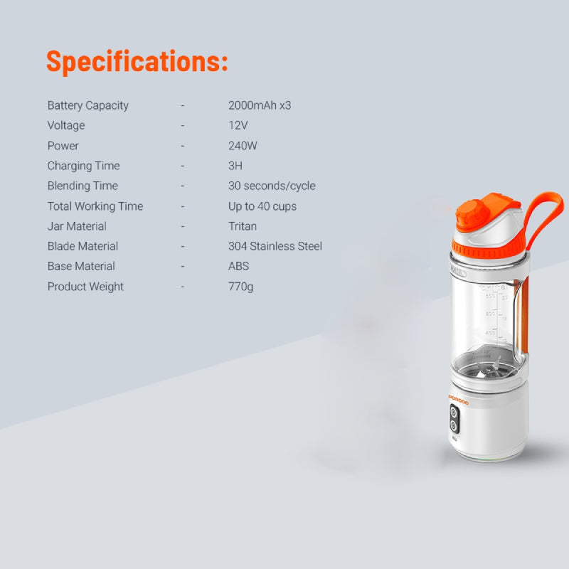 Porodo Lifestyle Dual Spin Clockwise & Reverse Portable Blender - 700ml / 240W / 2000mAh / White