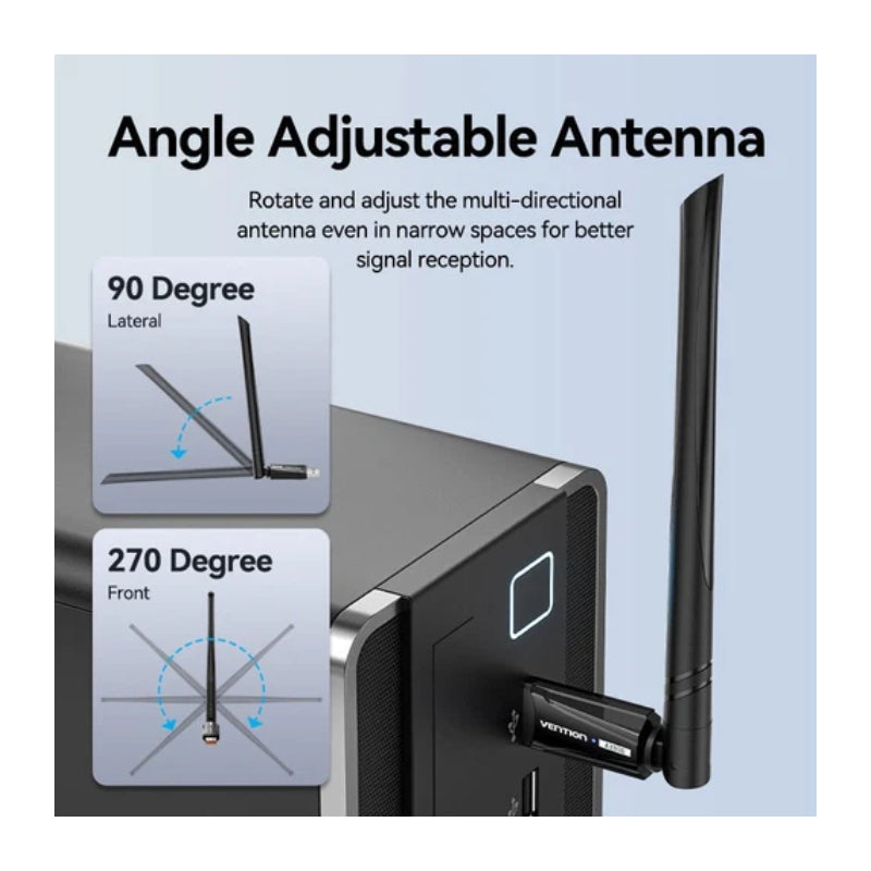 Vention AX900 USB Wi-Fi Dual Band Adapter With High Gain Antenna - Black