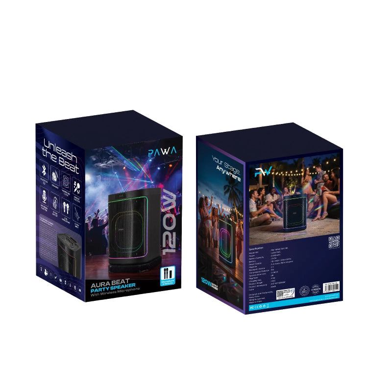 Pawa Aura Beat Party Speaker With Wireless Microphone - Black