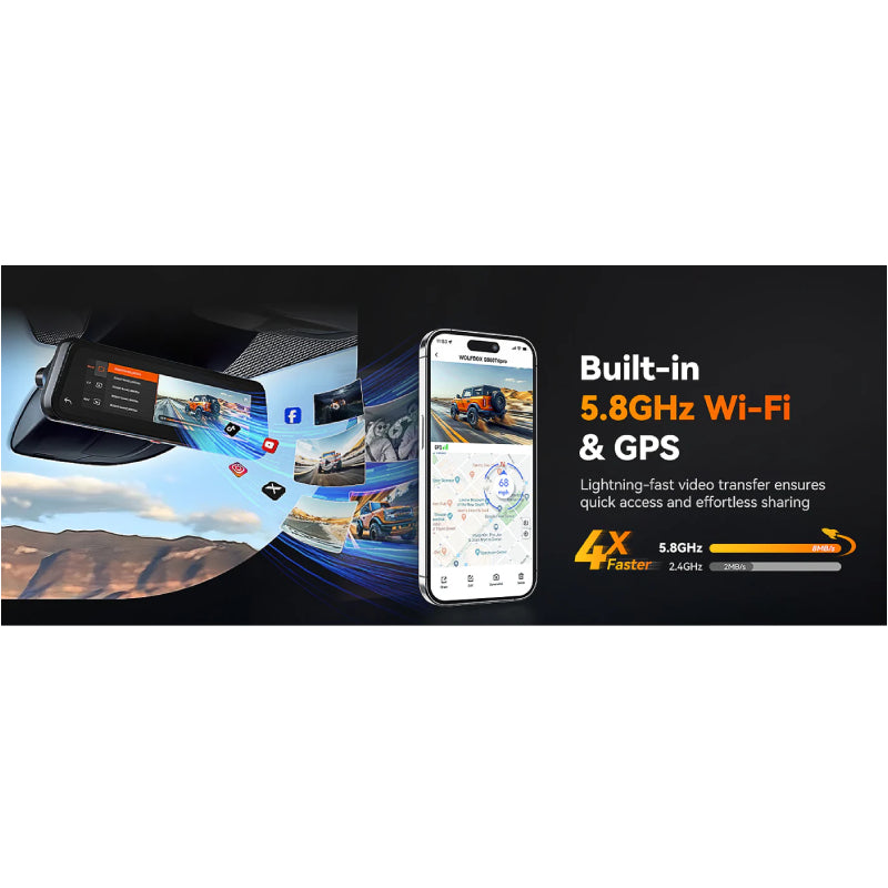 WOLFBOX G900 Pro 4K smart Dash Cam with GPS - Wi-Fi / Black