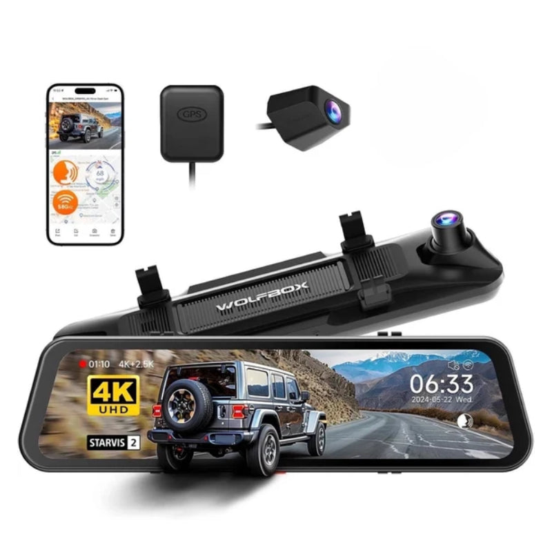 WOLFBOX G900 PRO Mirror Dash Cam - Wi-Fi / Black