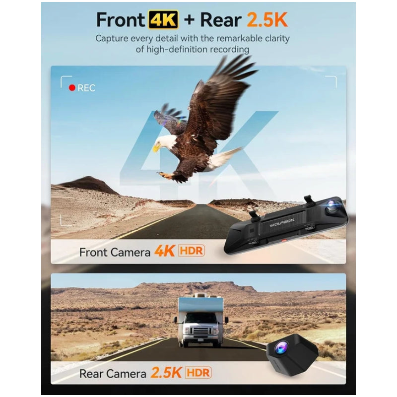 WOLFBOX G900 PRO Mirror Dash Cam - Wi-Fi / Black