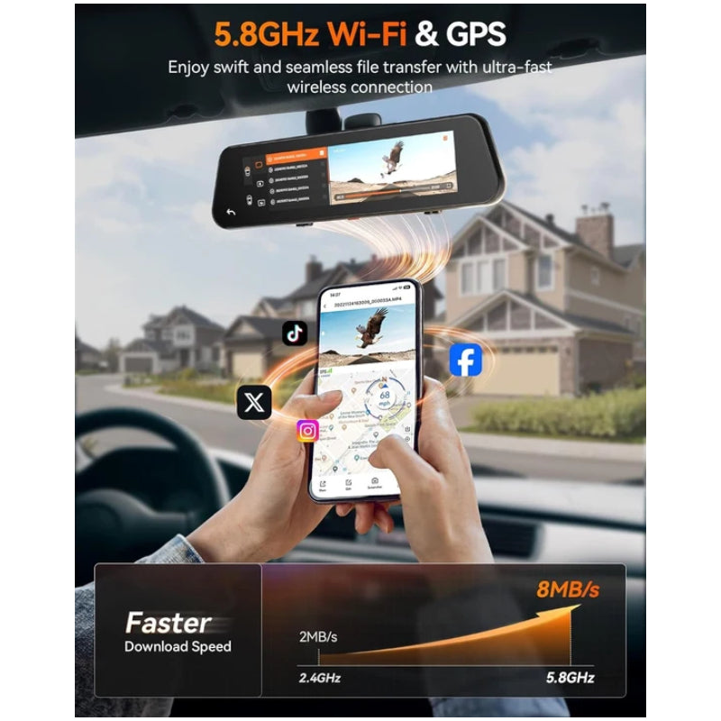 WOLFBOX G900 PRO Mirror Dash Cam - Wi-Fi / Black