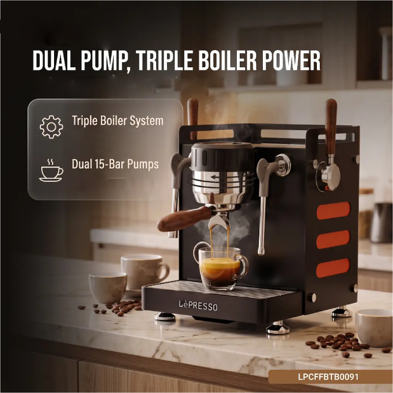 LePresso Commercial Bellissimo Triple Boiler Coffee Machine with Dual Italian Pump - Black