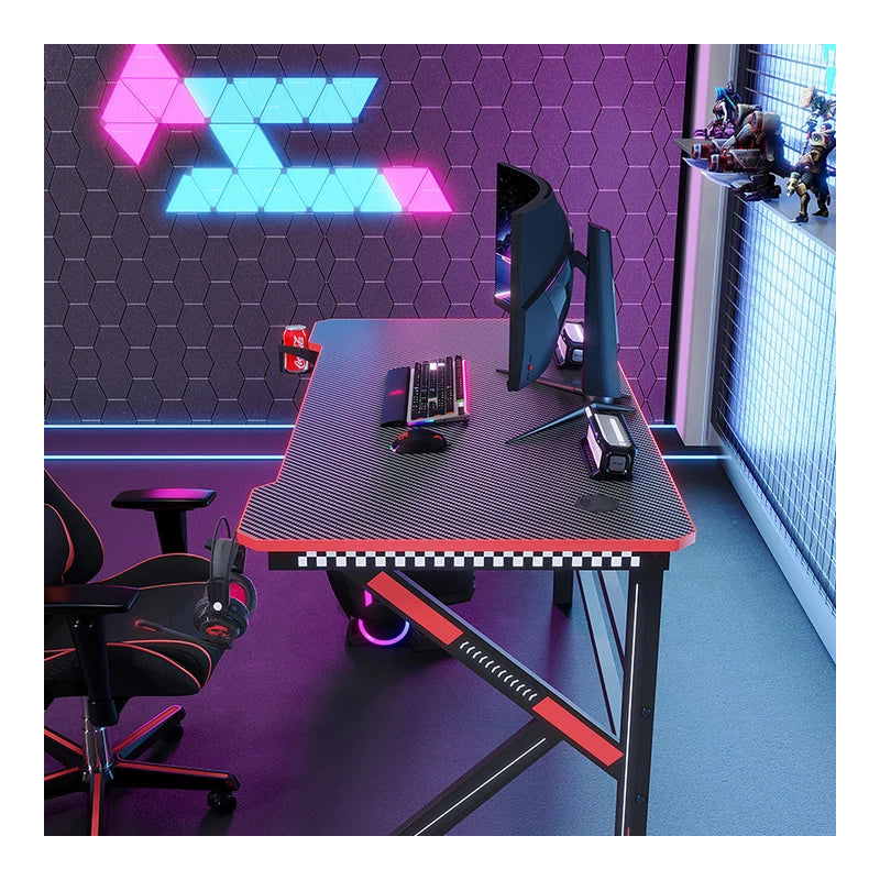 GADGETON D2105 K-Shaped Gaming Desk - Black/Red