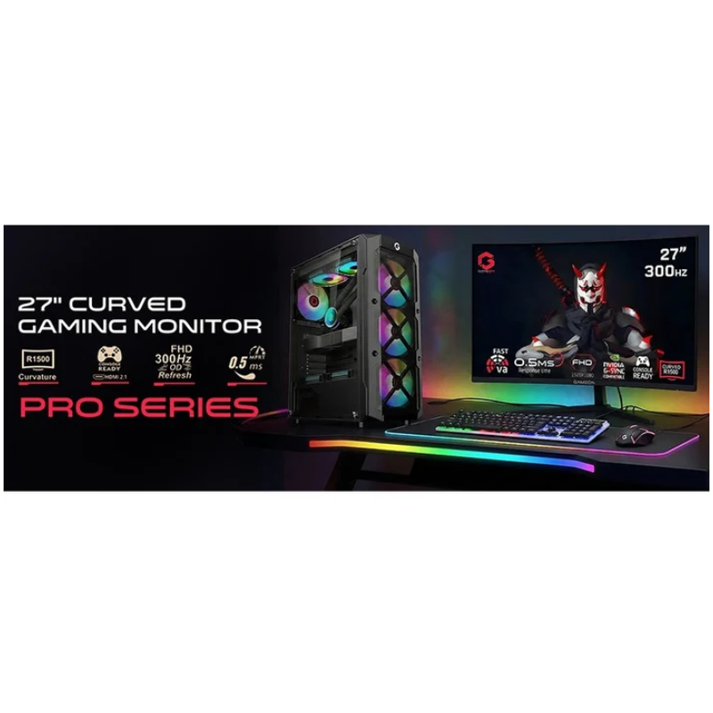 GAMEON GOC27F300 Curved FHD Gaming Monitor - 27" FHD / 300Hz / 0.5ms / HDMI 2.1 / Display Port 1.4 - Black