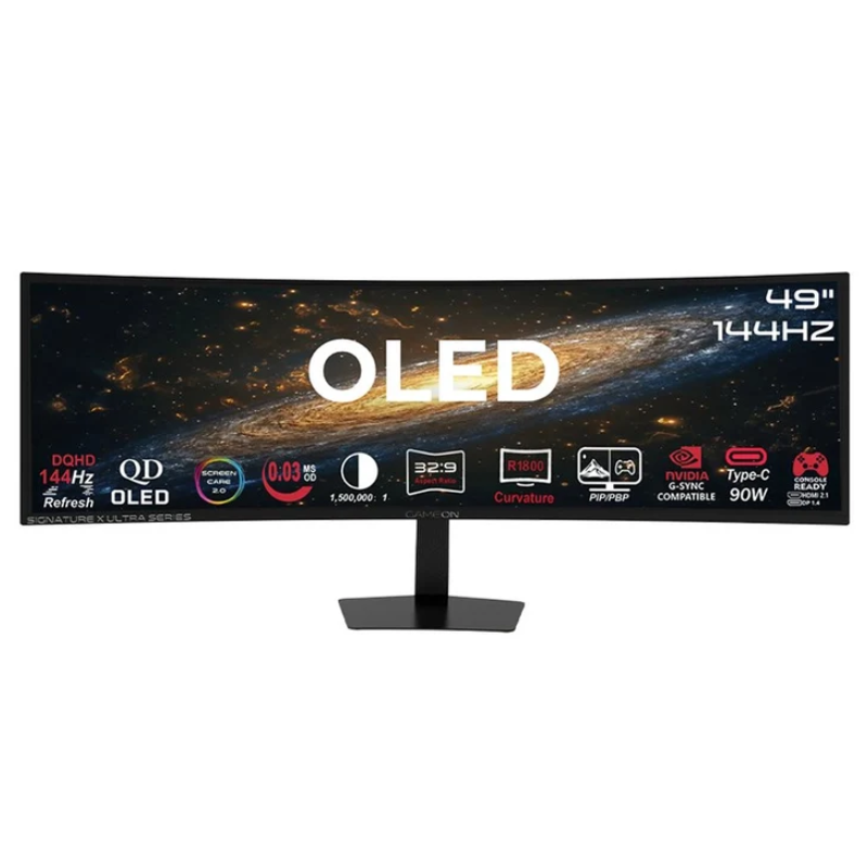 GAMEON GOM49DQDOLD144 Signature X Ultra Series Curved Gaming Monitor - 49" OLED / 0.03ms / DisplayPort / HDMI / USB-A / USB-C / Audio Port - Black