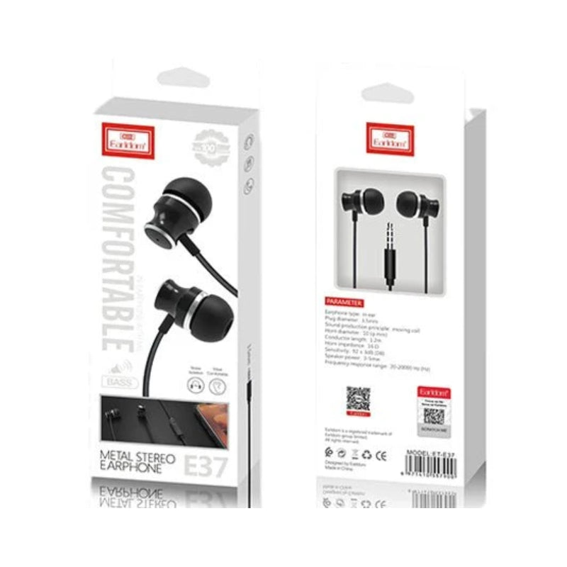 Earldom E37 Wired Earphones with Mic - 3.5mm Jack / In-Ear / Wired / Black