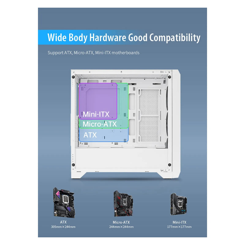 Huntkey GX750A Predator Mid Tower Case with 4x ARGB Fans - White