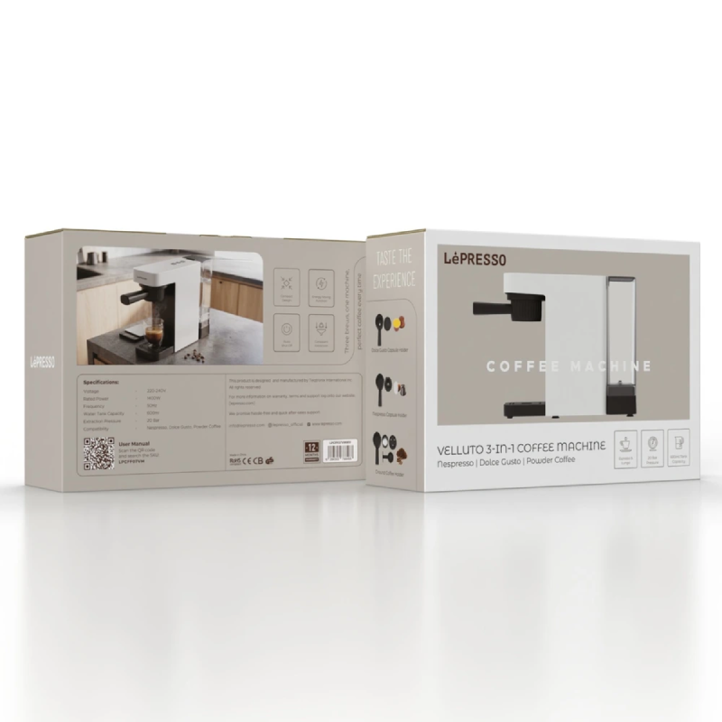 LePresso Velluto 3-in-1 Coffee Machine - 600ml / 1400W / White