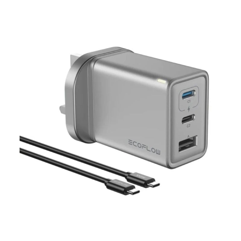 EcoFlow GaN Charger With USB-C Cable - 65W / USB-C / USB-A / Gray