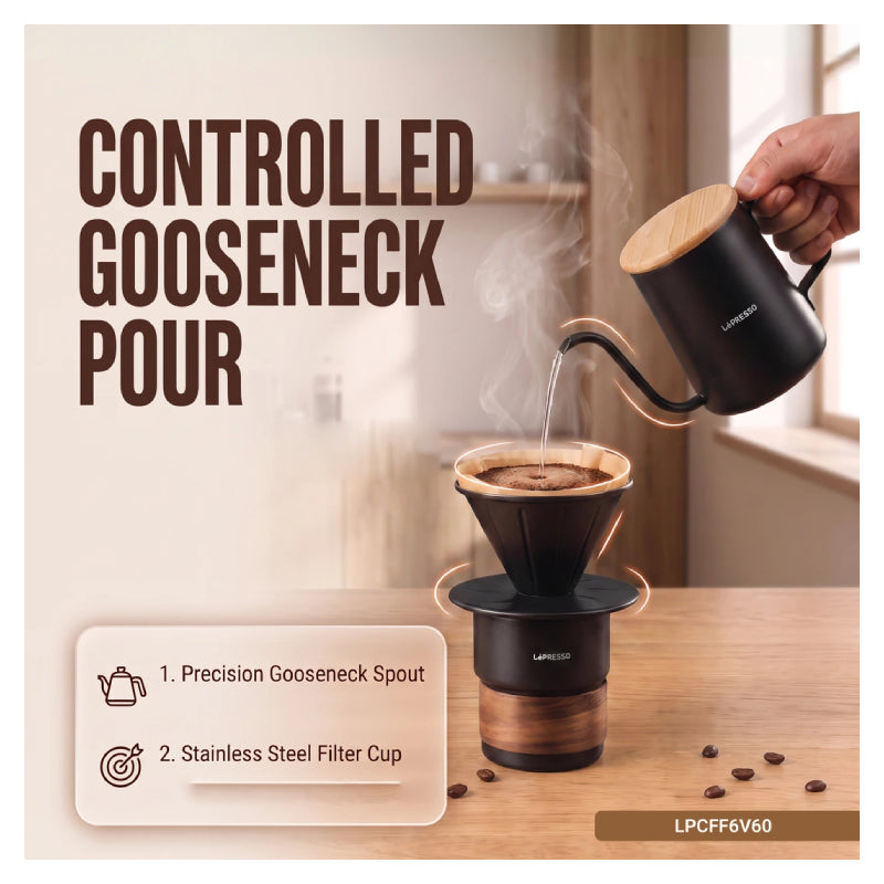 LePresso Dripzo 6-Piece Pour-Over V60 Coffee Kit - 280ml / Black