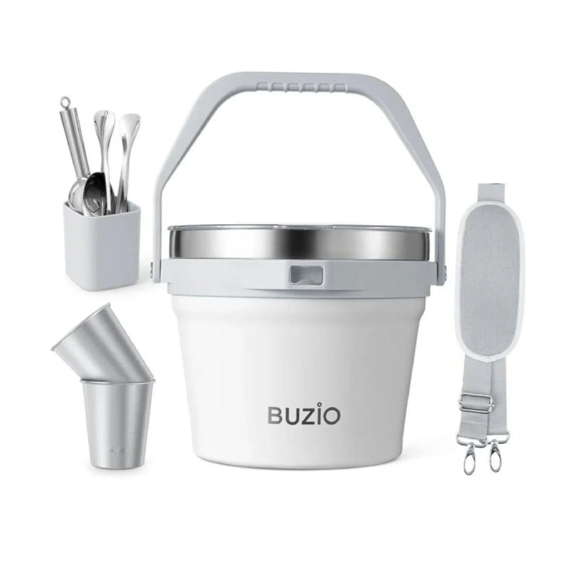 Buzio Insulated Ice Bucket with Lid Scoop Tongs and 2 Cups - 7L / White