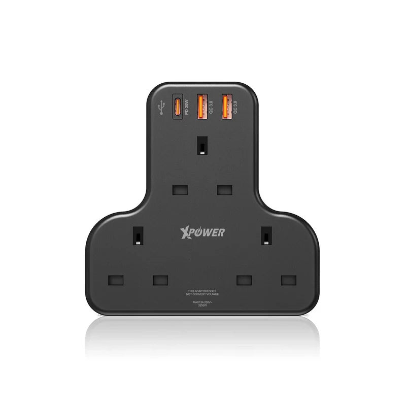 XPower WSS2 3 x Outlet T-Shaped Extension Socket - 20W / Black