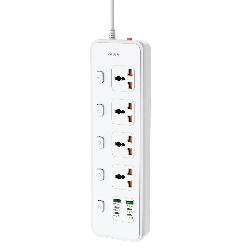 PAWA Universal Power Strip - 4 Way / 3 Meters / USB-A / USB-C / White
